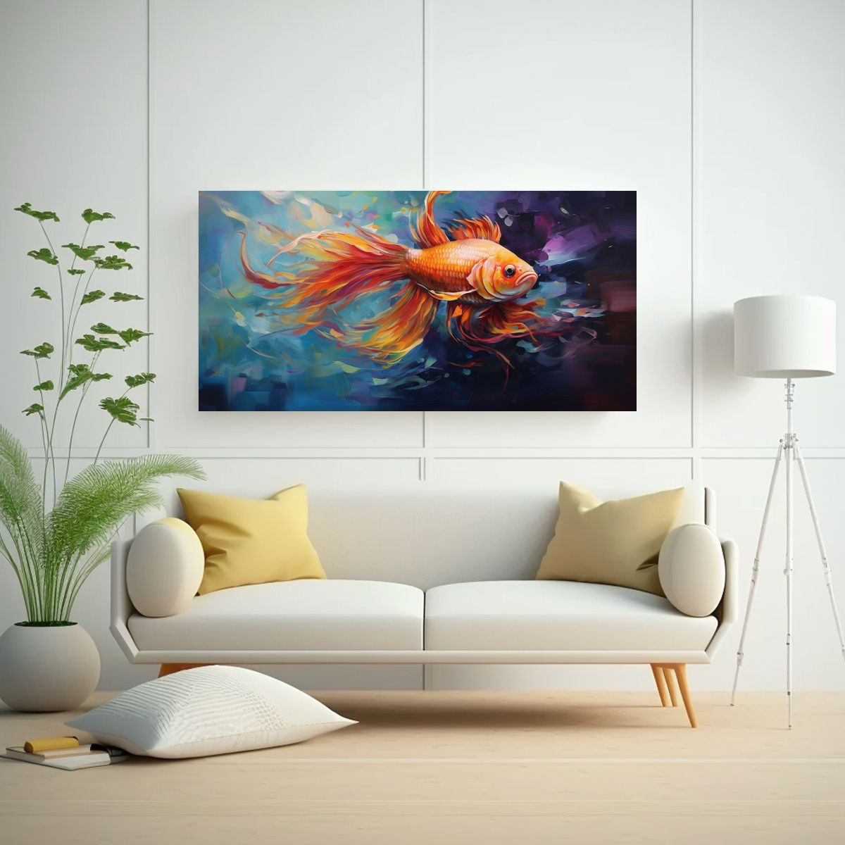 GENERICO - Pintura Al Estilo óleo De Acuario De Peces 120x60 Cm.