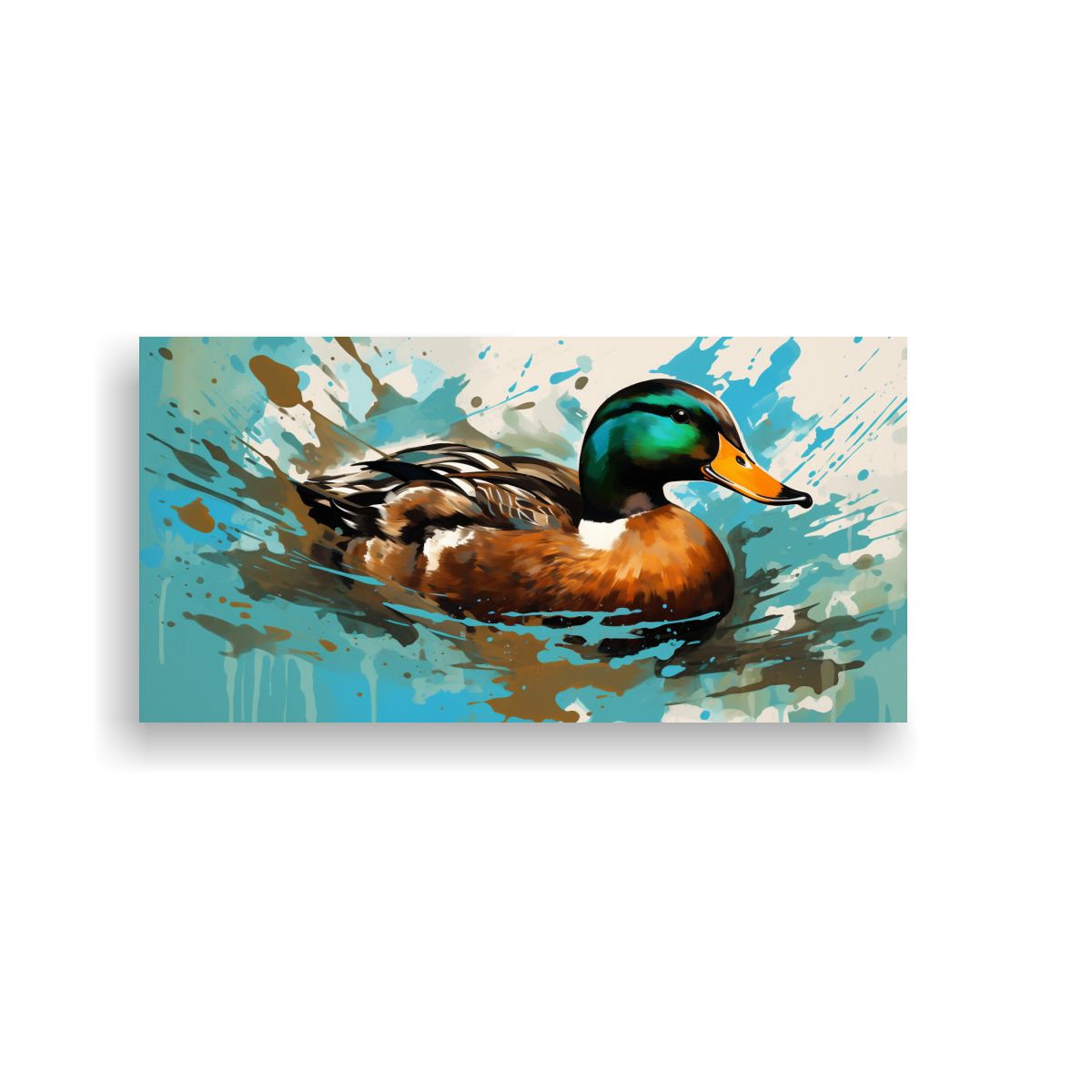 GENERICO - Cuadro Moderno Patos En Colores Café Y Turquesa 140x70 Cm