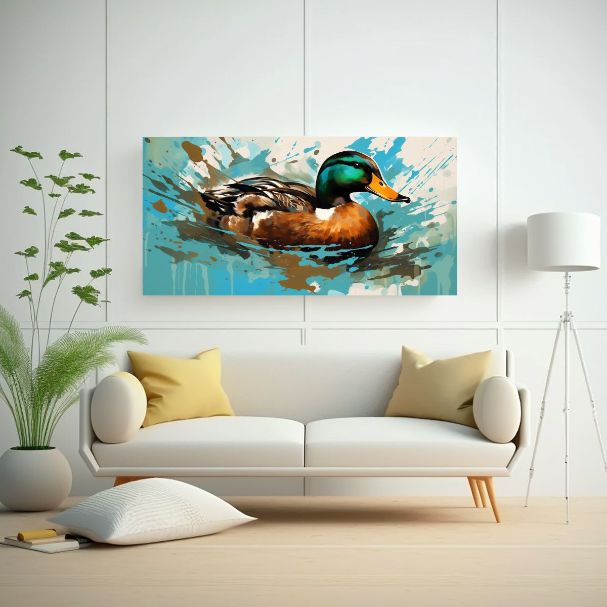 GENERICO - Cuadro Moderno Patos En Colores Café Y Turquesa 140x70 Cm