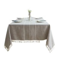 Mantel Rectangular Mantel De Mesa Borla Algodón 140x220cm Color Beige Rayas