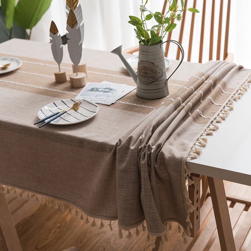GENERICO - Mantel Rectangular Mantel De Mesa Borla Algodón 140x220cm Color Beige Rayas