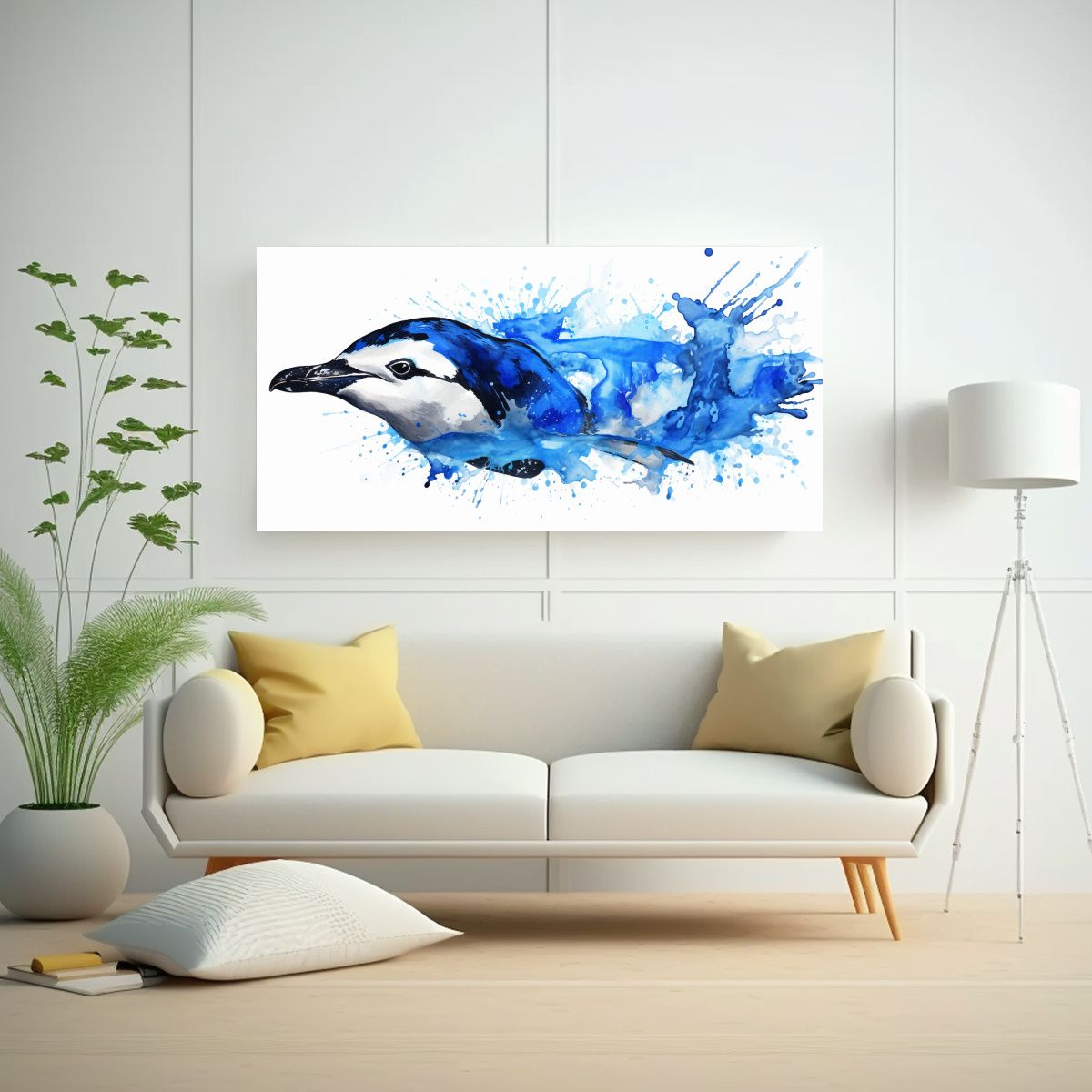 GENERICO - Cuadro Surrealista Pingüino En Acuarela Colores 120x60 Cm.