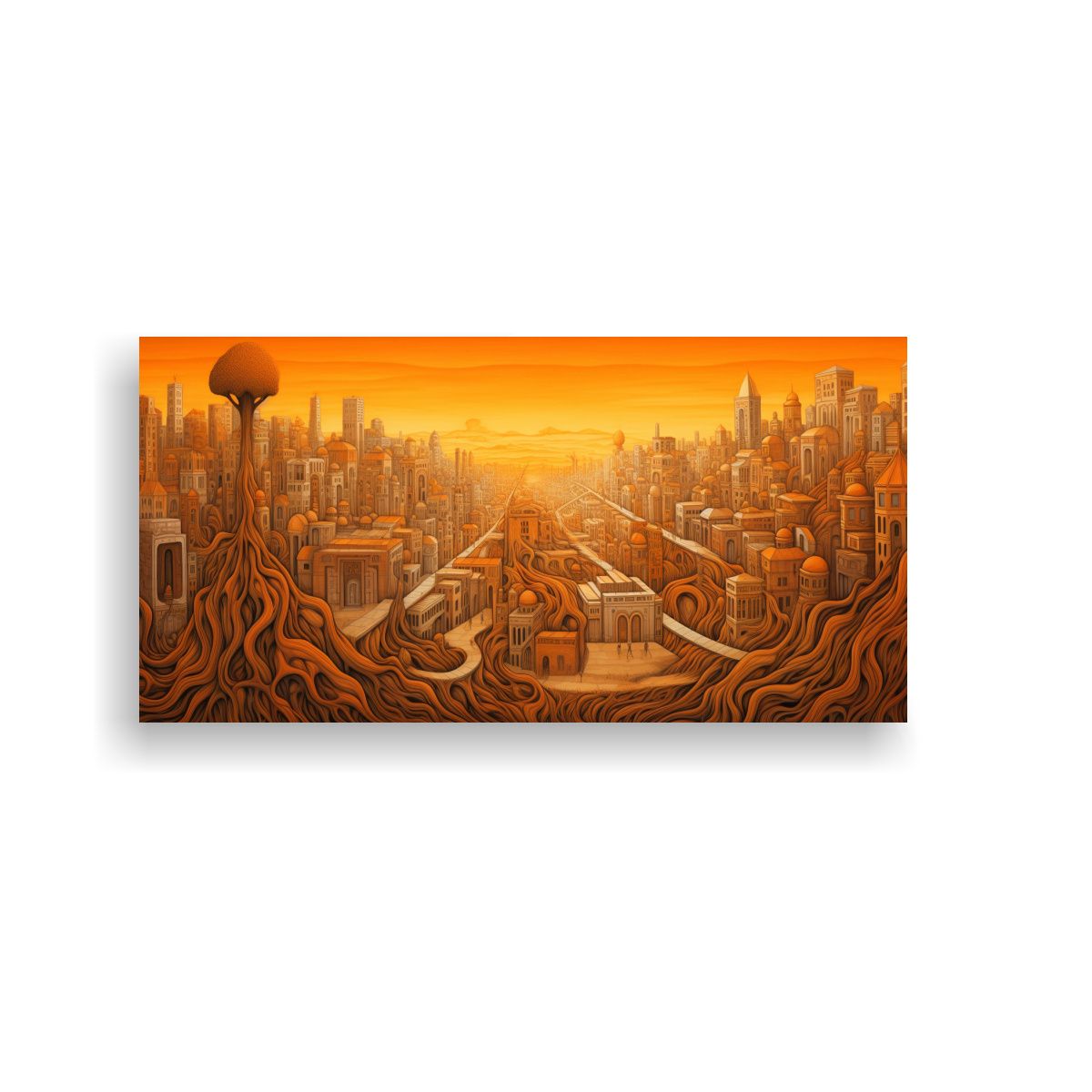 GENERICO - Pintura Abstracta De Ciudad Recortada Con árbol 140x70 Cm.