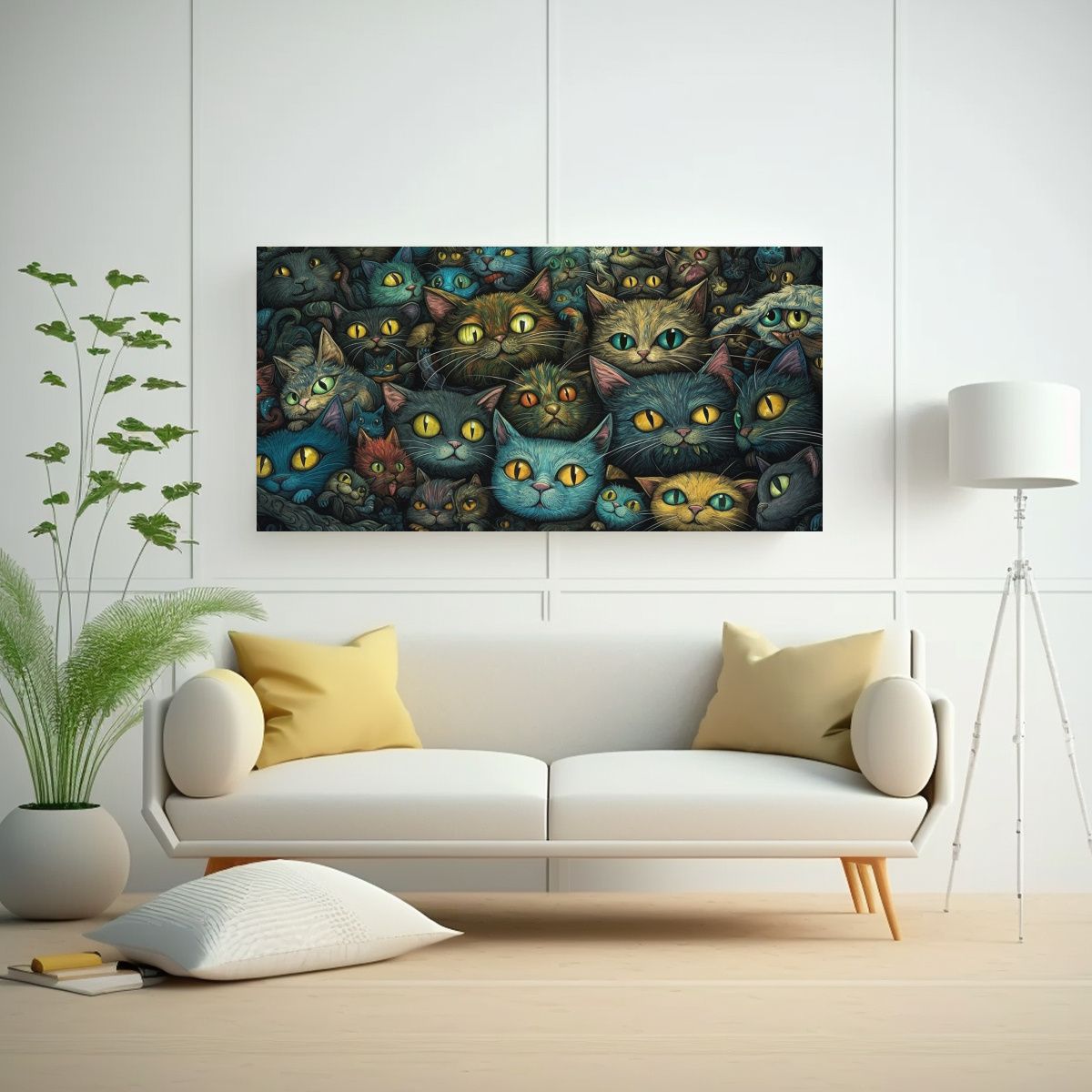 GENERICO - Cuadro Impreso Pintura De Muchos Gatos Con Ojos 120x60 Cm.
