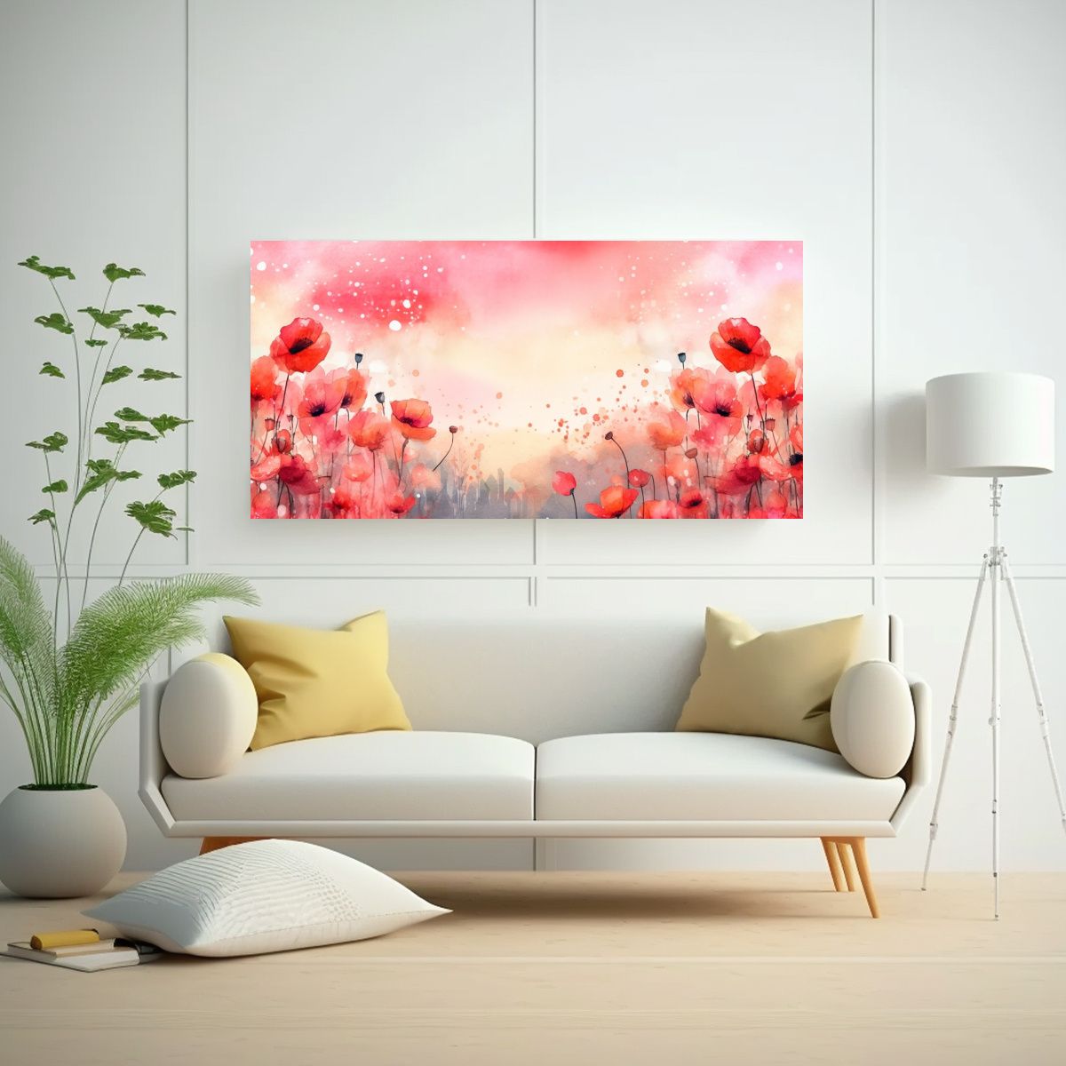 GENERICO - Lienzo Exuberantes Amapolas Acuarela Con Espacio 120x60 Cm