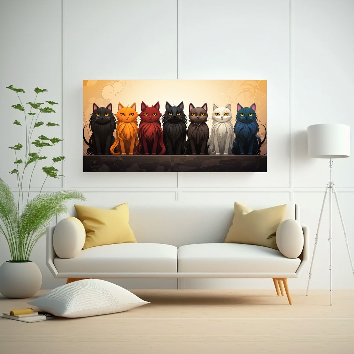 GENERICO - Cuadro De Gatos En Lienzo Moderno Para Decorar 140x70 Cm.