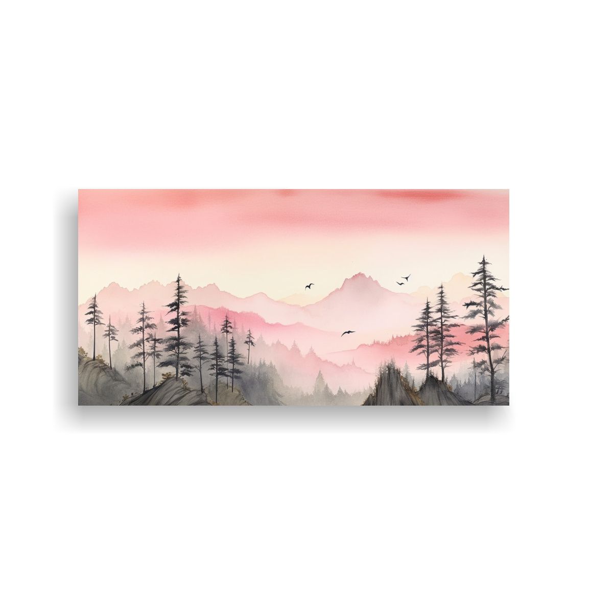 GENERICO - Pintura Acuarela De Árbol Minimalista Rosa Con 120x60 Cm.