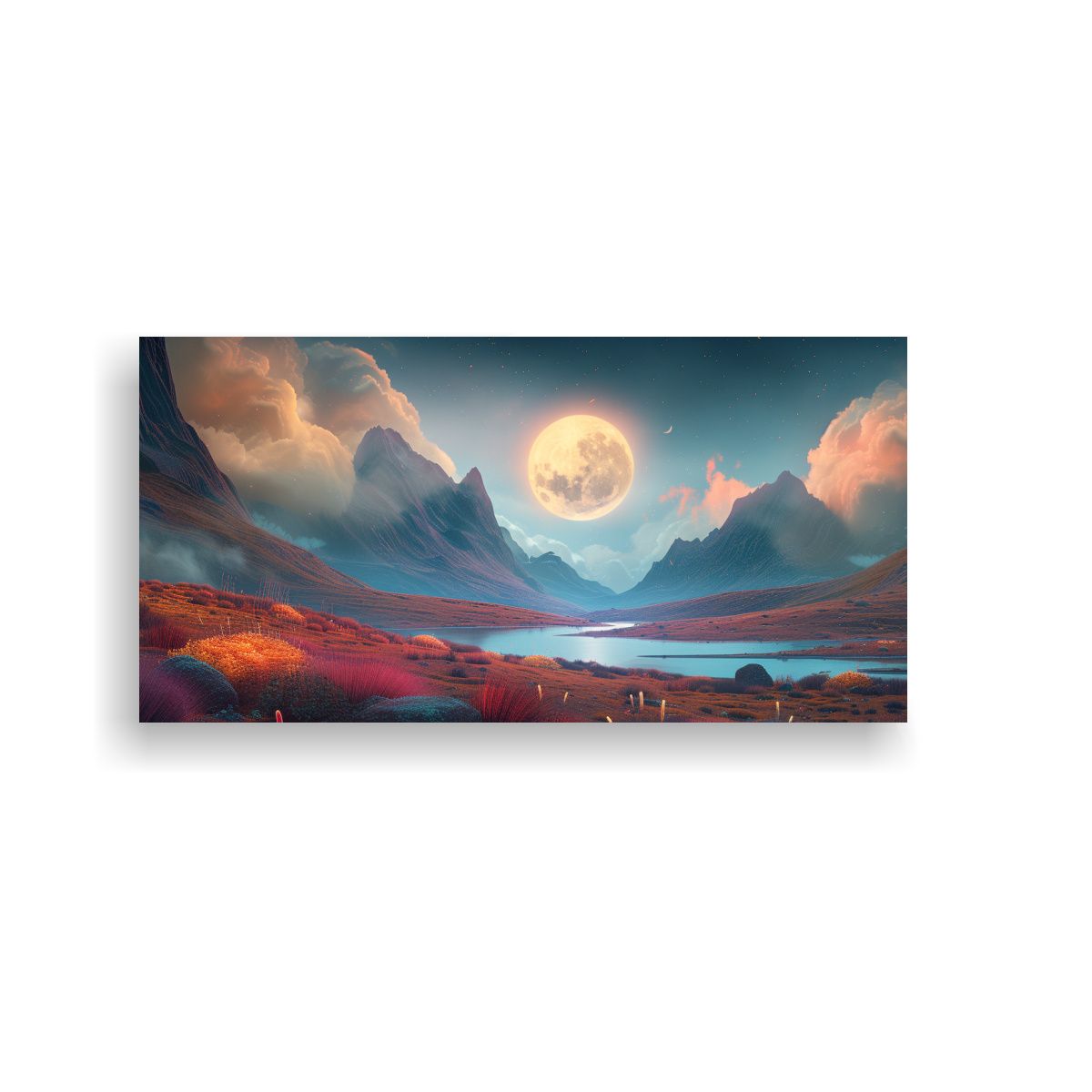 GENERICO - Paisaje Nocturno Con Gran Luna Sobre Un Valle 140x70 Cm