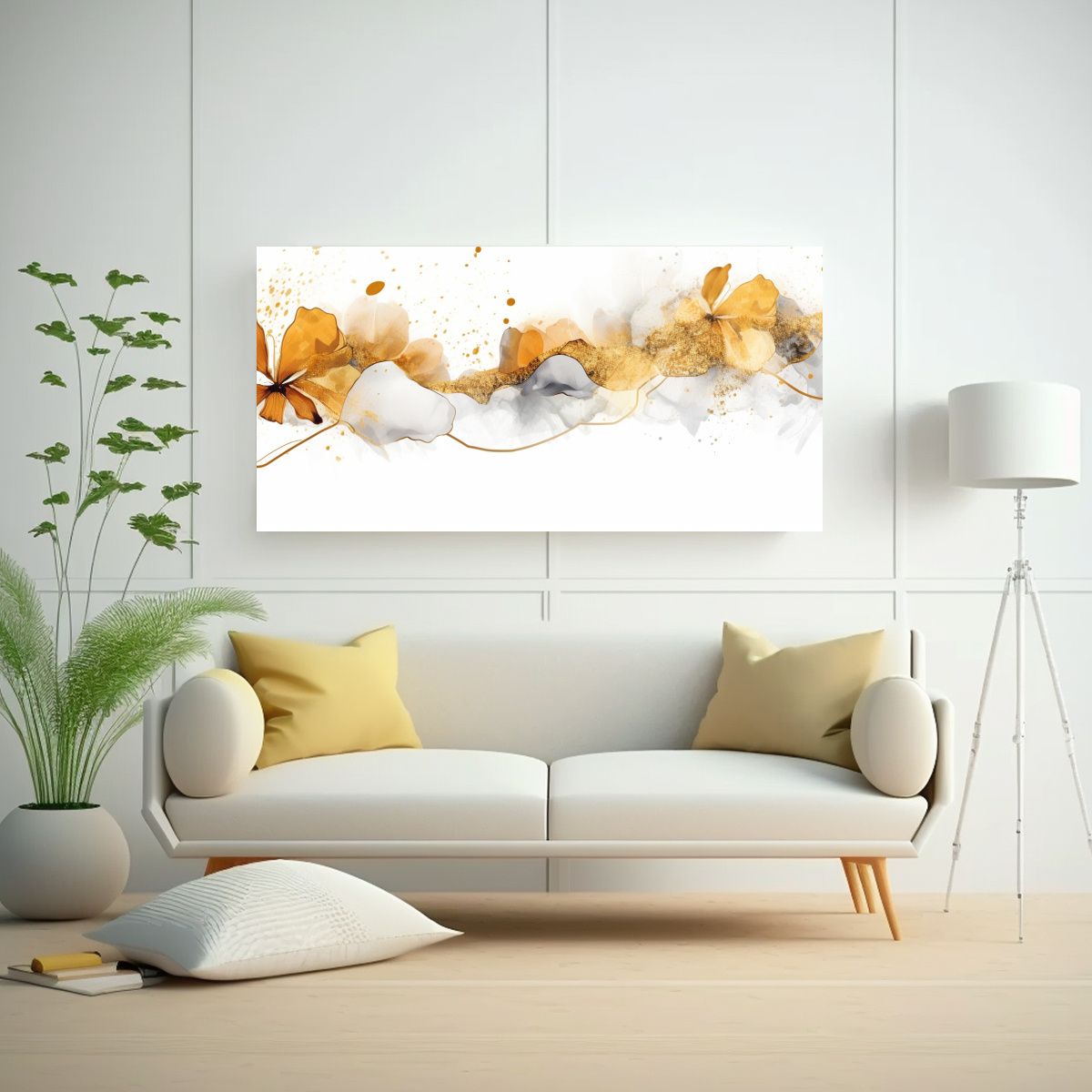 GENERICO - Cuadro Abstracto Movimiento Minimalista Blanco Y 140x70 Cm