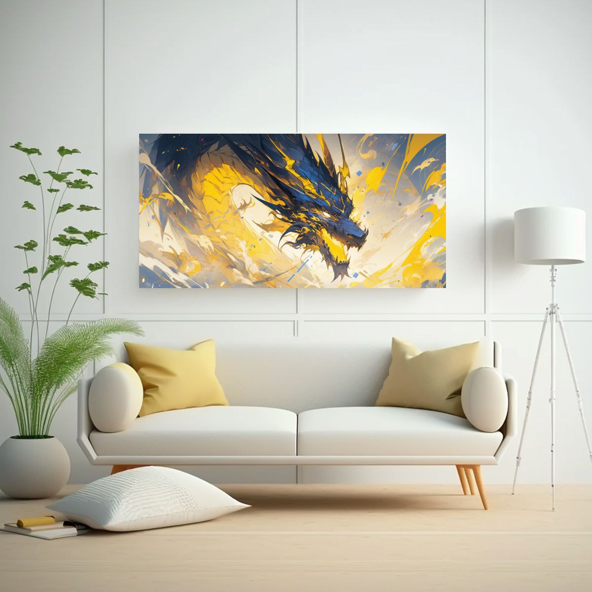 GENERICO - Cuadro Elegante Dragón En Colores Amarillo Y 120x60 Cm