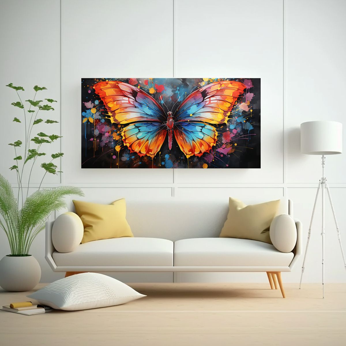 GENERICO - Pintura Acuarela Composición Equilibrio Mariposa 120x60 Cm