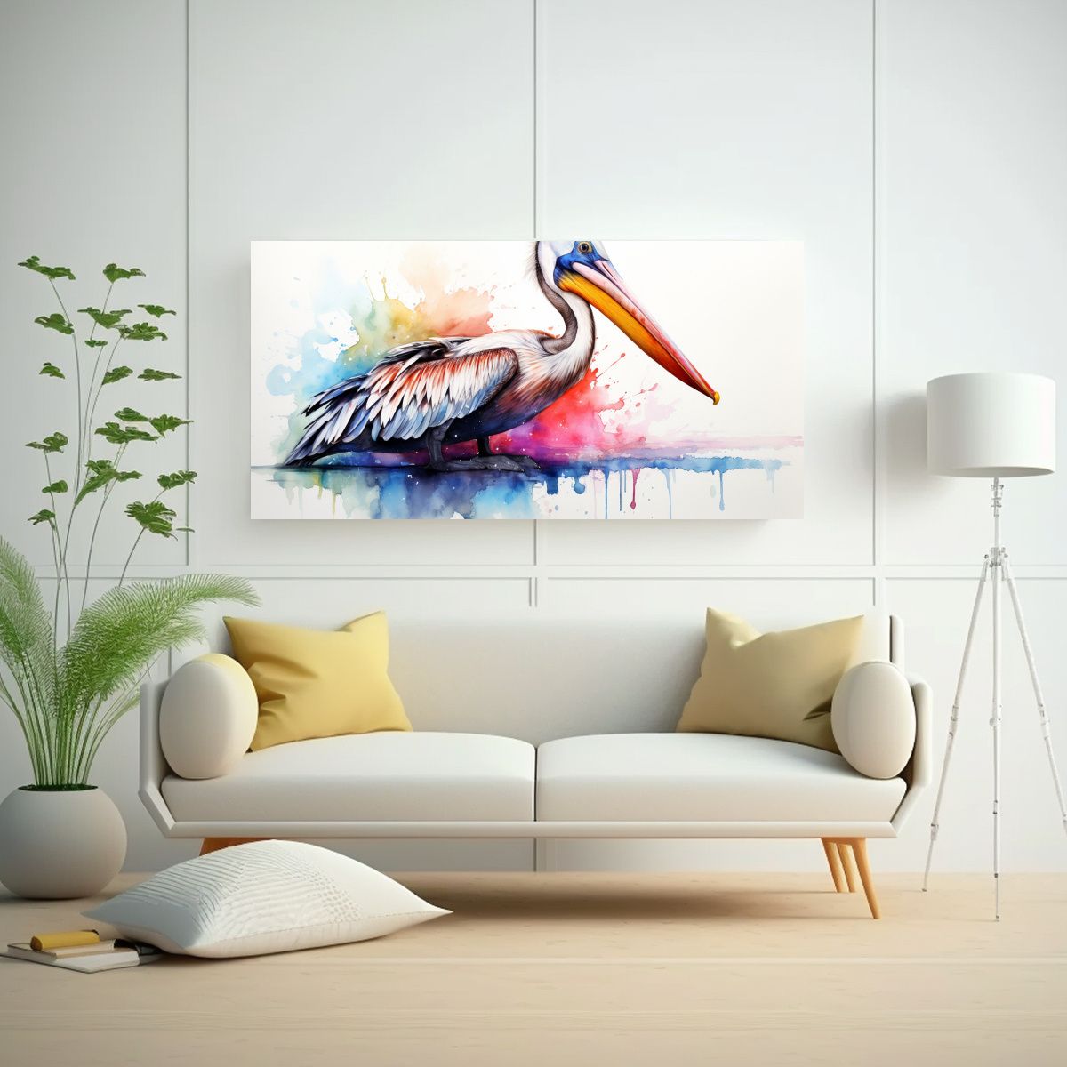 GENERICO - Cuadro De Pelícano Colorido En Estilo Acuarela 120x60 Cm.