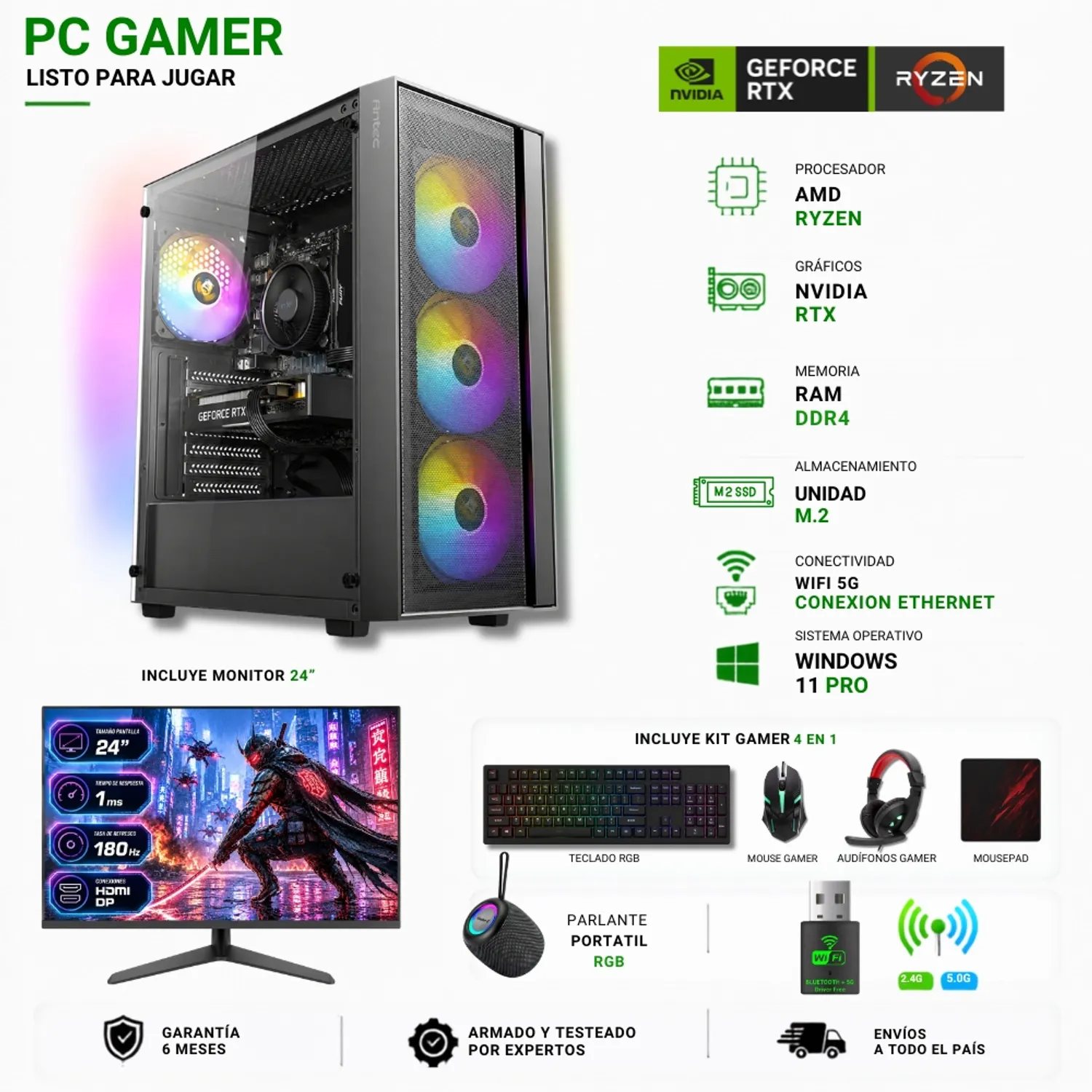 AMD CORP Pc Gamer Ryzen 7 5700X - 16GB - RTX 5060 - 1TB (Parlante