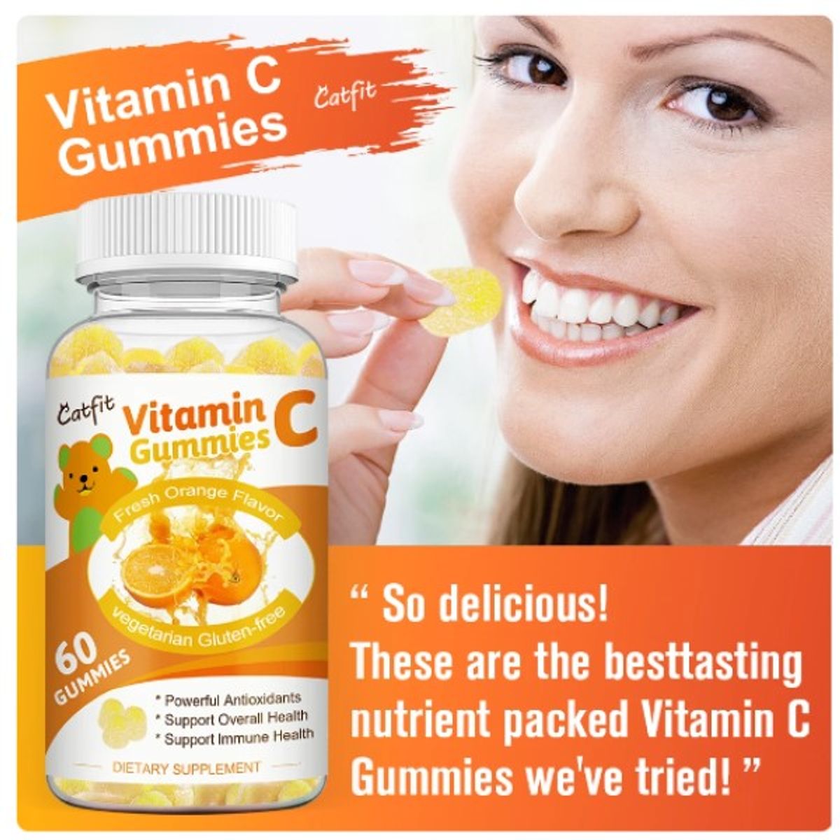 GENERICO - Vitamina C Gummies Acido Ascorbico 1000mg 60 Gomitas Naranja