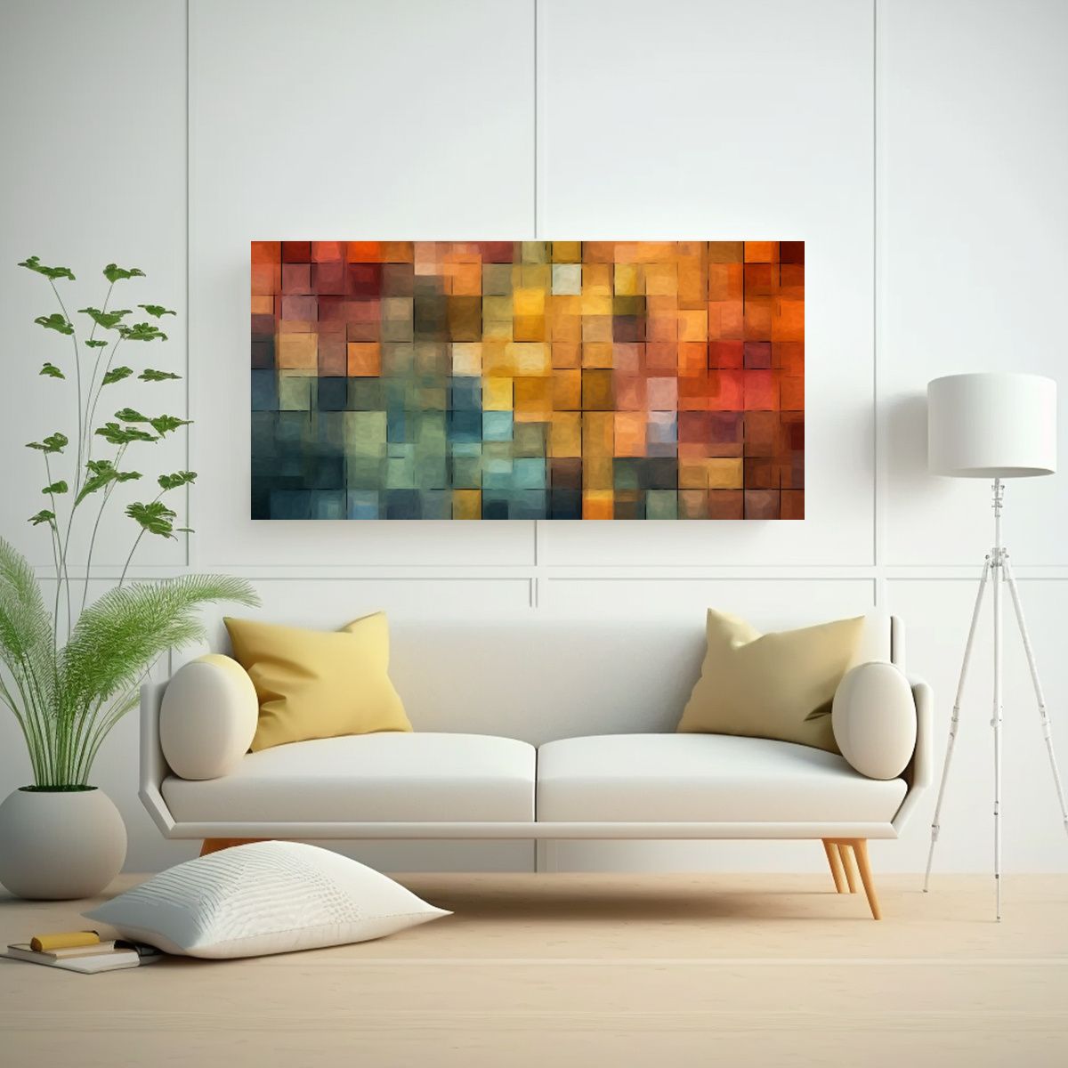 GENERICO - Pintura Decorativa Abstracta Con Cuadrados 140x70 Cm