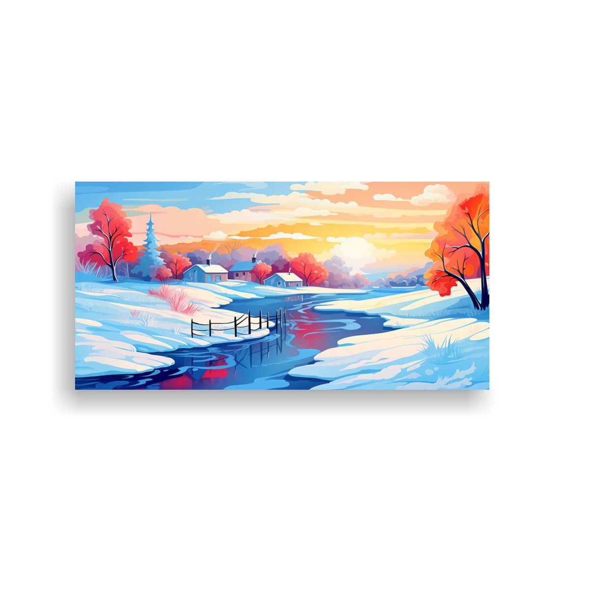 GENERICO - Paisaje Invernal Acuarela Estilo Neo Pop Arte 120x60 Cm