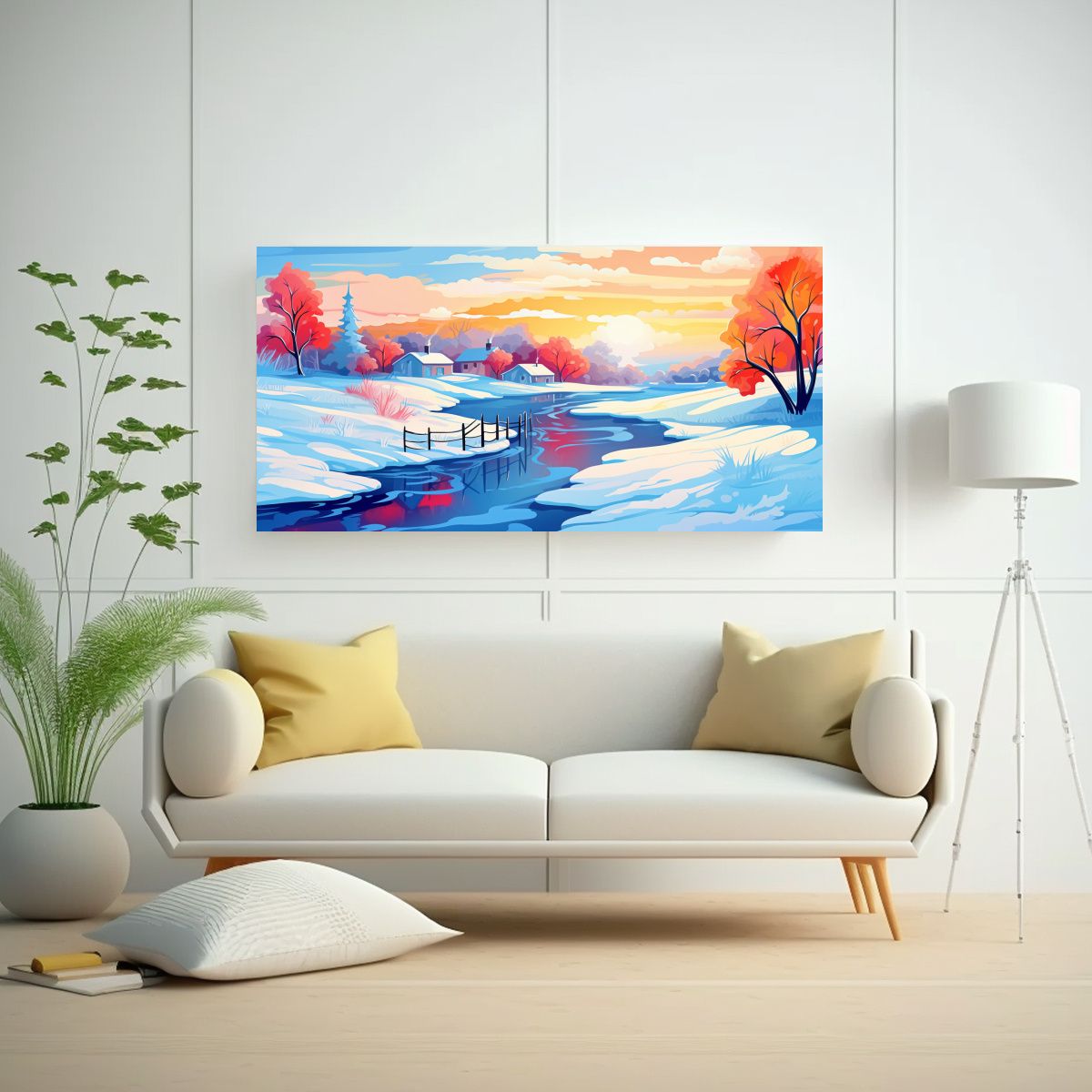 GENERICO - Paisaje Invernal Acuarela Estilo Neo Pop Arte 120x60 Cm