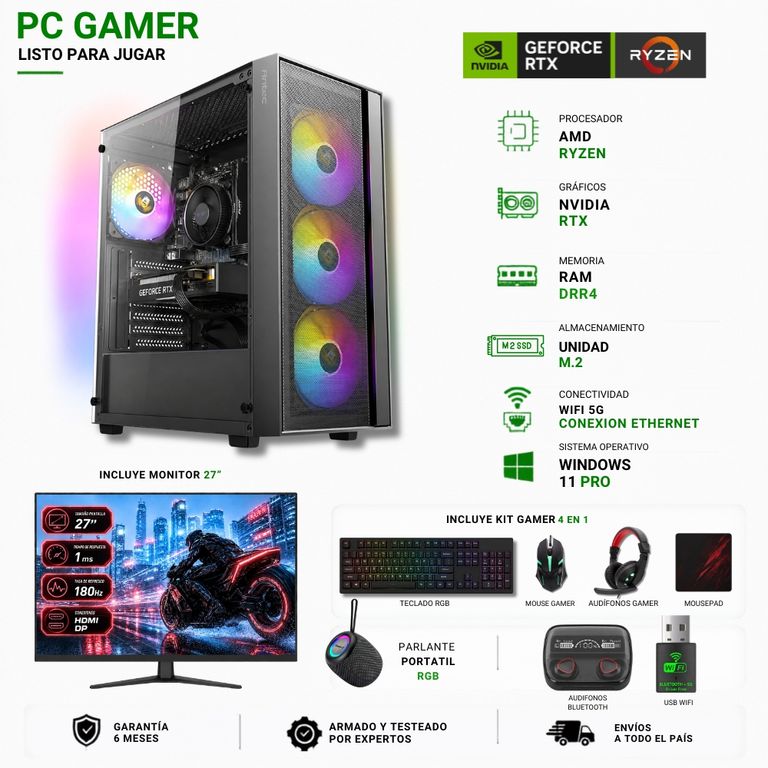 AMD CORP Pc Gamer AMD 7 5700X - 32GB - RTX 5060 - 2TB (Monitor 27