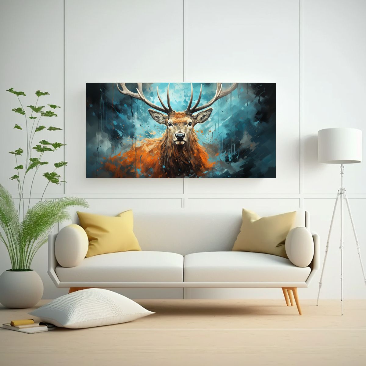 GENERICO - Cuadro Moderno Belleza Elk En Azul Y Carbón En 120x60 Cm