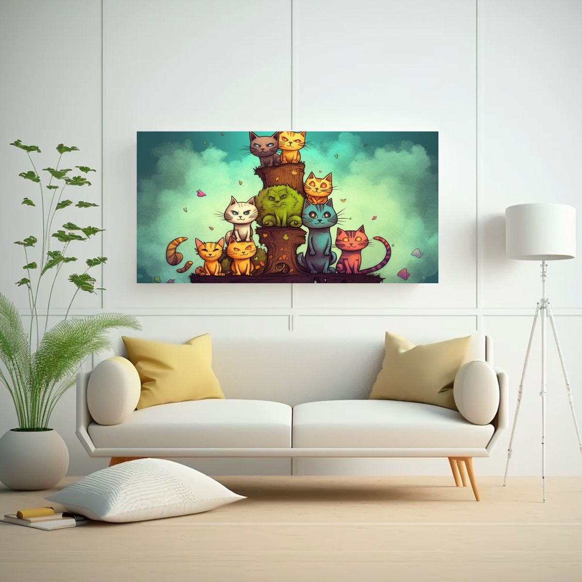GENERICO - Cuadro Decorativo Gatos En Pila Mirando Hacia El 120x60 Cm.