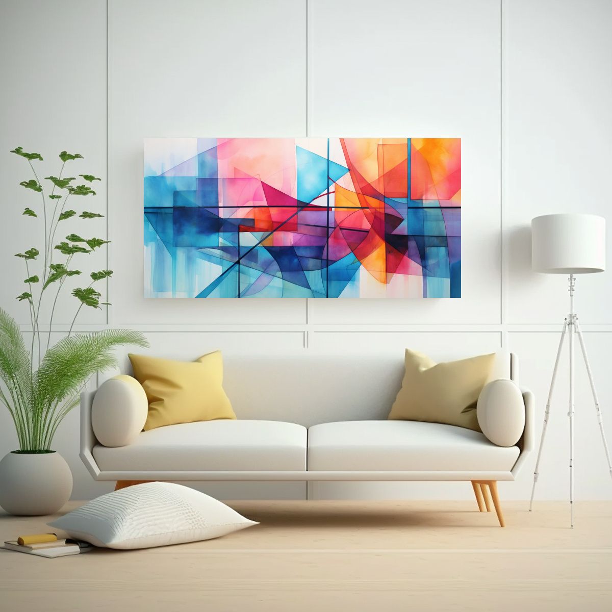 GENERICO - Cuadro Abstracto Fusión De Acuarelas Geométricas 140x70 Cm