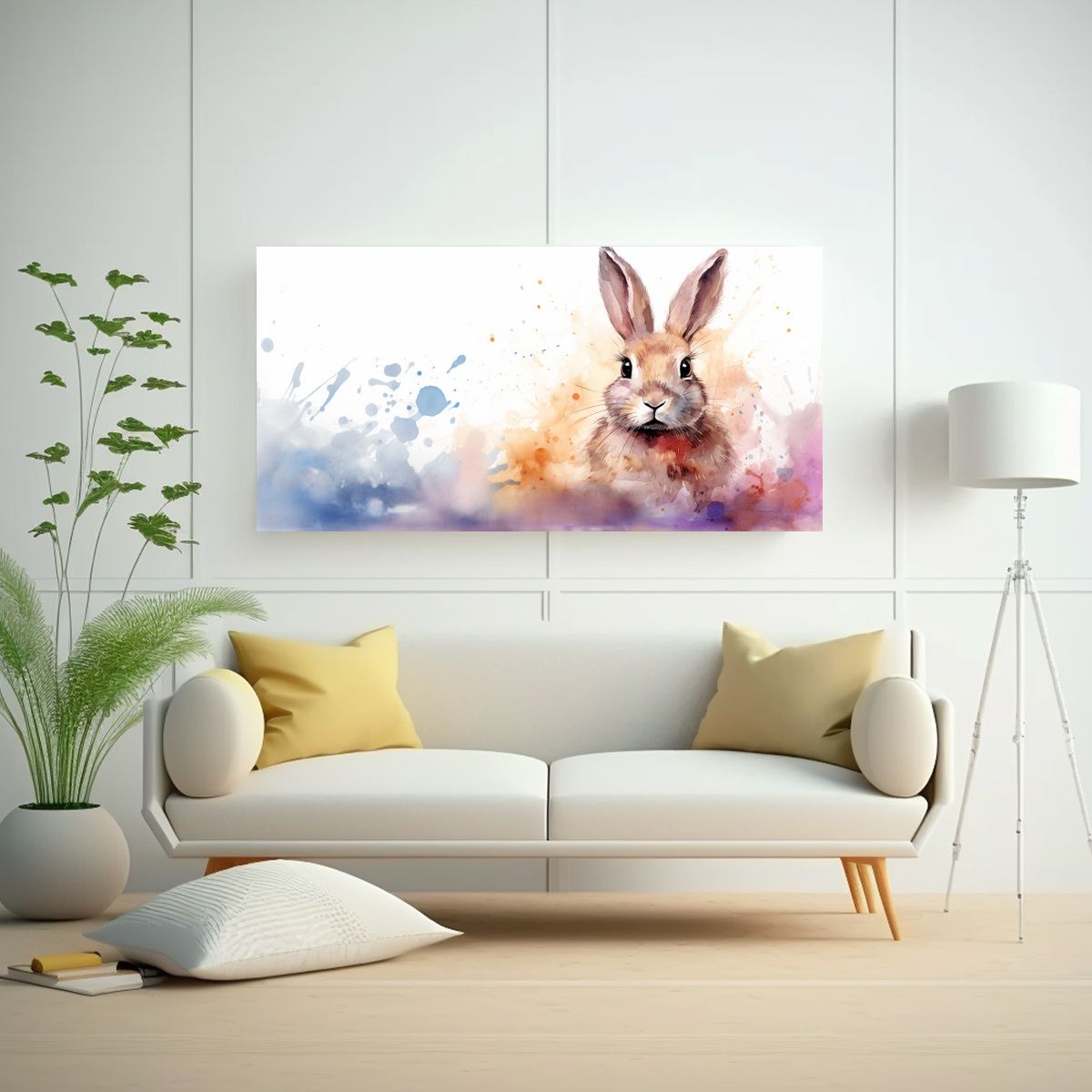 GENERICO - Cuadro De Dibujo Bastidor Madera Conejo Acuarela 120x60 Cm