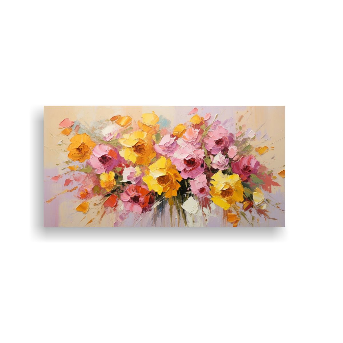 GENERICO - Pintura Original De Flores En Lienzo Cuadro 140x70 Cm.