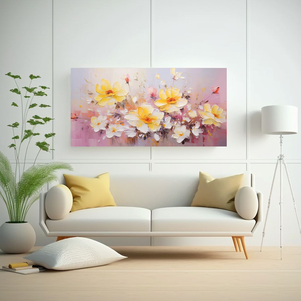 GENERICO - Cuadro Vintage De Flores Amarillas Y Rosas En 120x60 Cm