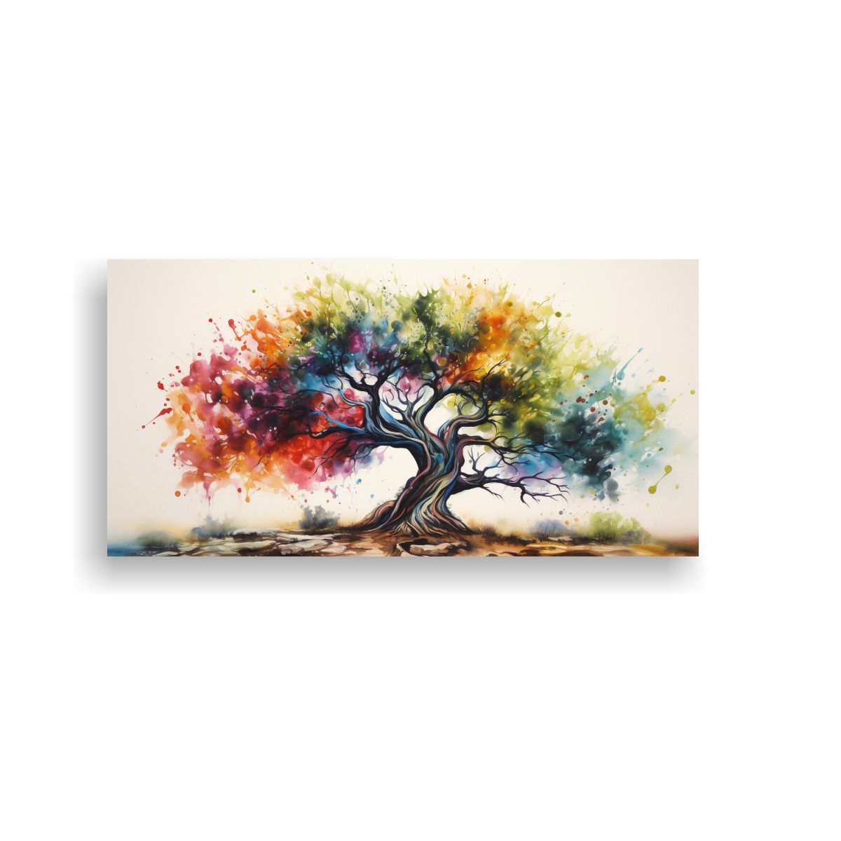 GENERICO - Pintura Abstracta Arcoíris De Un Olivo En 140x70 Cm.