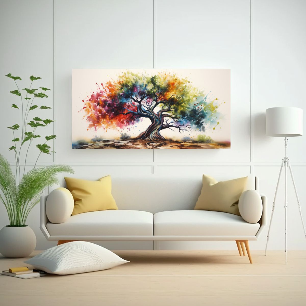 GENERICO - Pintura Abstracta Arcoíris De Un Olivo En 140x70 Cm.