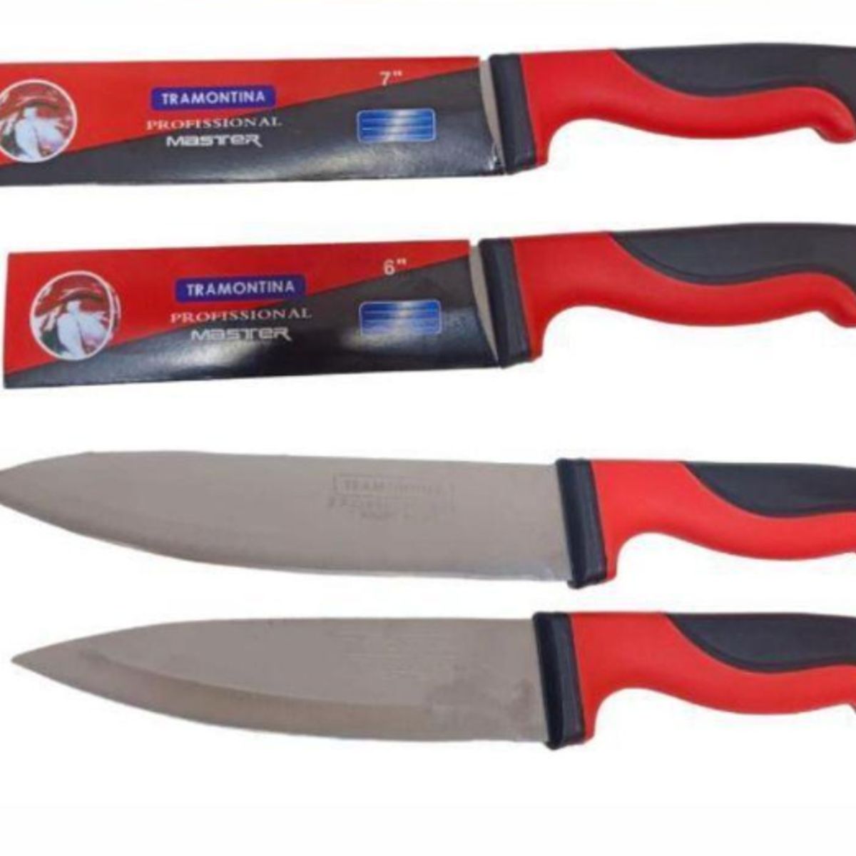 GENERICO - Pack De 12 Cuchillo Master Mango Rojo 6”