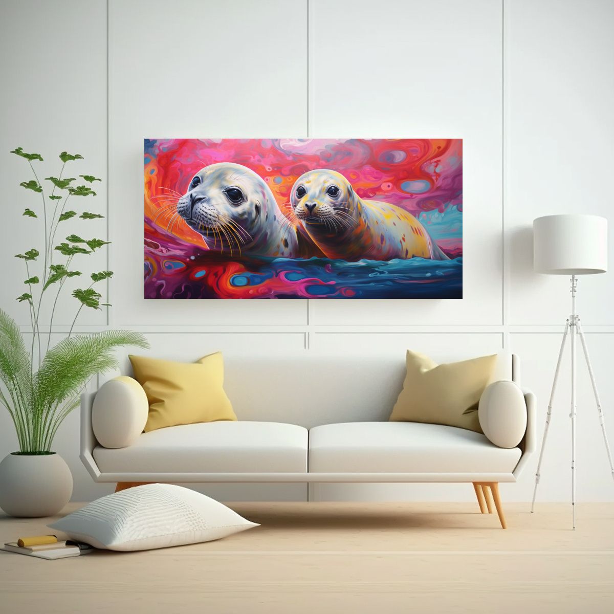 GENERICO - Pintura Al Estilo óleo Colorida De Focas En 140x70 Cm