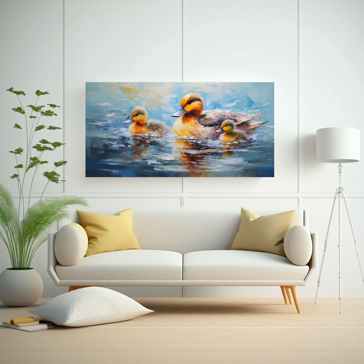 GENERICO - Pintura Al Estilo óleo De Patos En Estilo 120x60 Cm