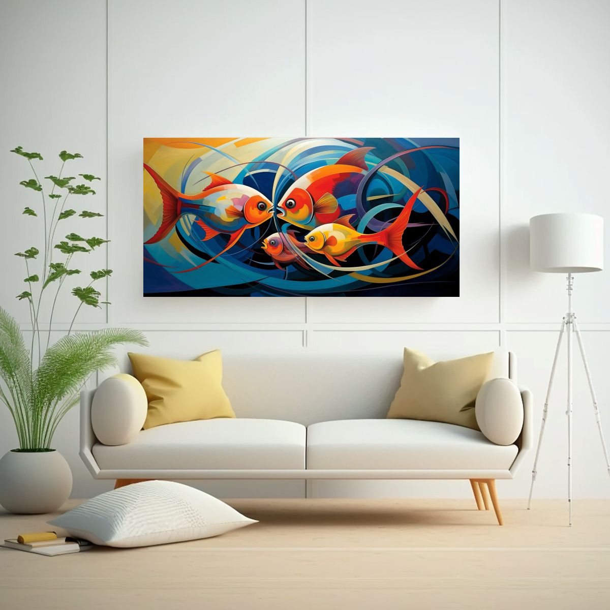 GENERICO - Cuadros Modernos De Peces Abstractos En Lienzo 140x70 Cm