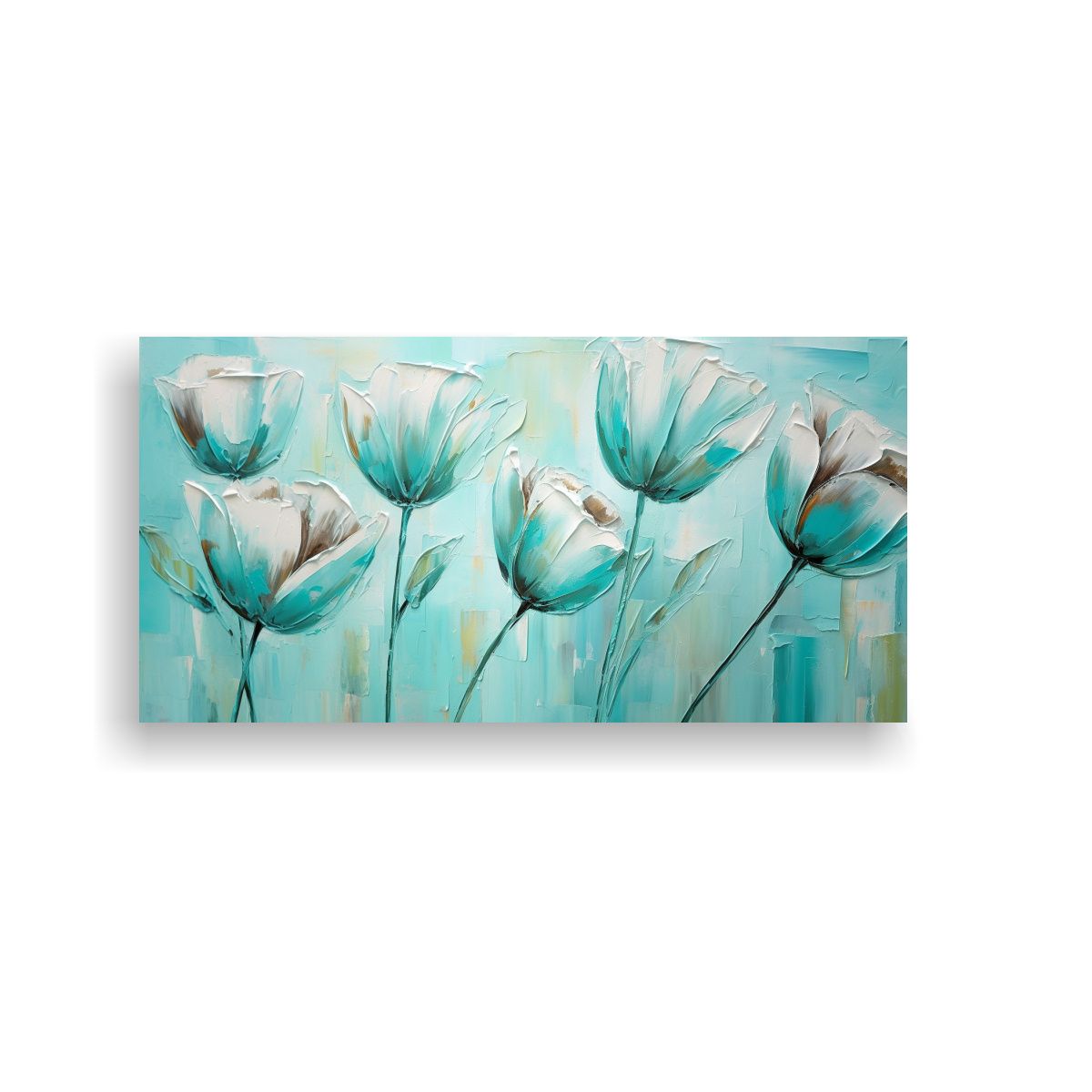 GENERICO - Cuadro Moderno Tulipanes Turquesa En Lienzo 140x70 Cm
