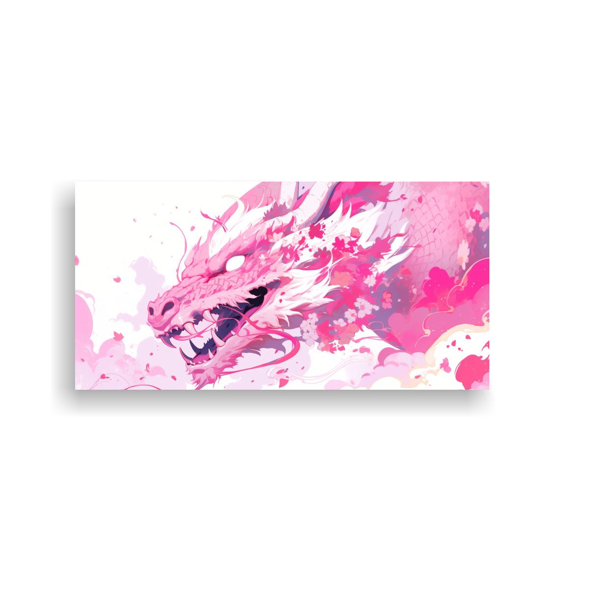 GENERICO - Cuadro Tela Acuarela Simétrico Dragón Blanco Y 120x60 Cm