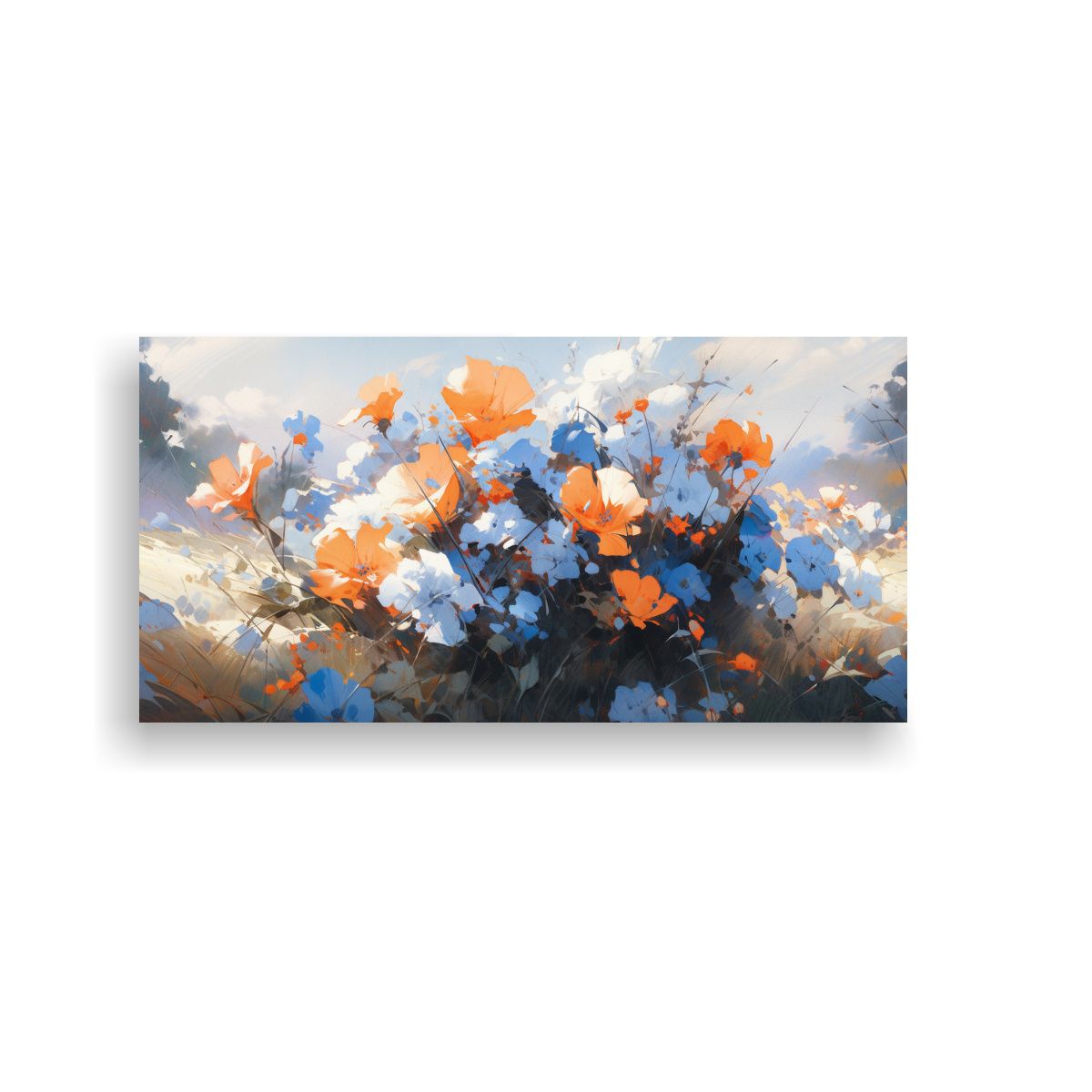 GENERICO - Pintura En Lienzo De Flores En Colores Naranja Y 140x70 Cm