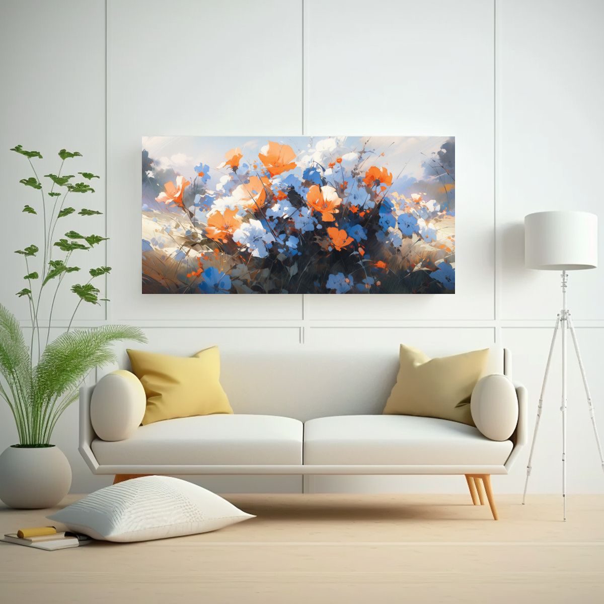 GENERICO - Pintura En Lienzo De Flores En Colores Naranja Y 140x70 Cm