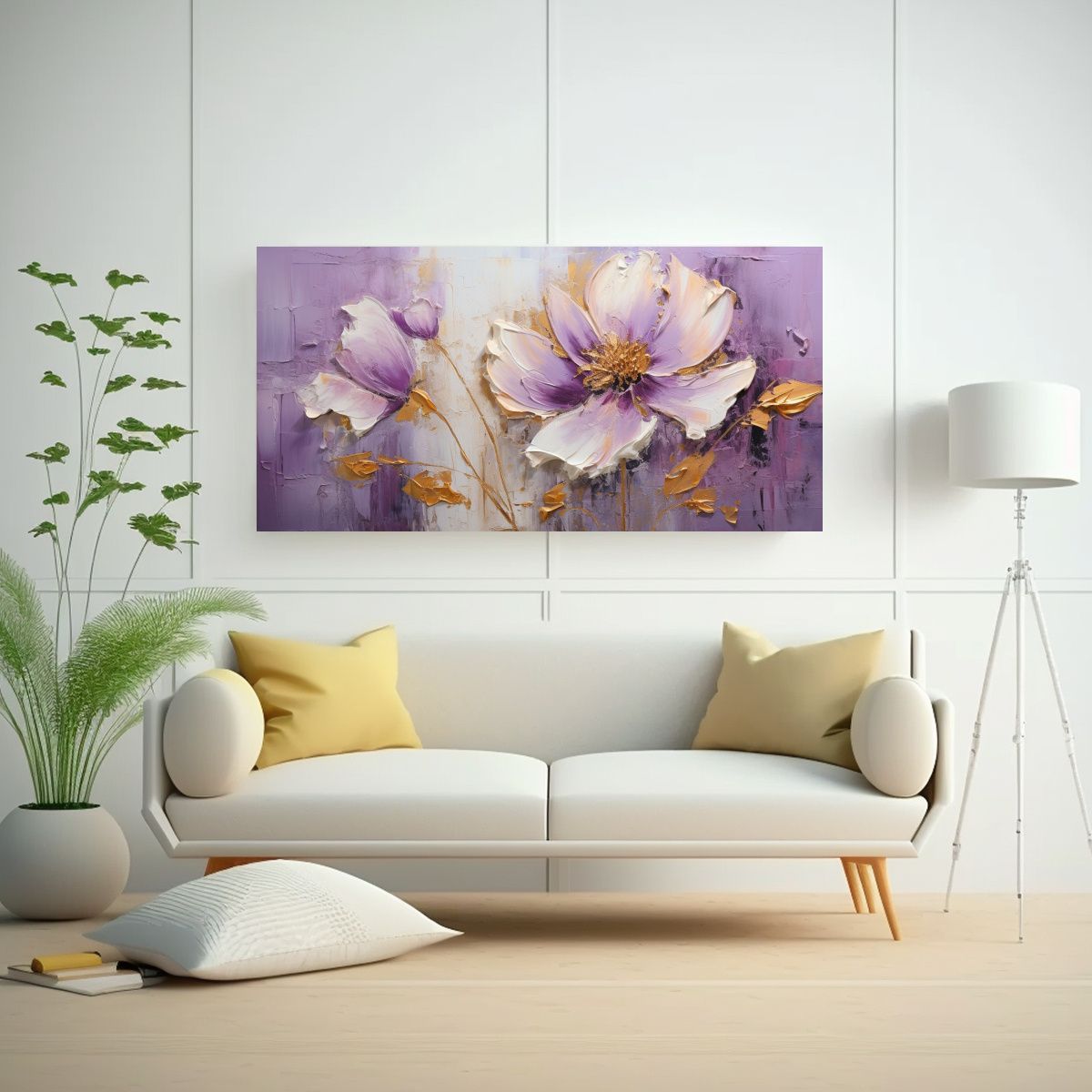 GENERICO - Cuadro Decorativo De Flores Moradas En Lienzo 140x70 Cm