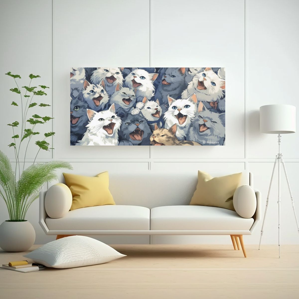 GENERICO - Cuadro En Bastidor Gatos Sonrientes Abstracción 120x60 Cm