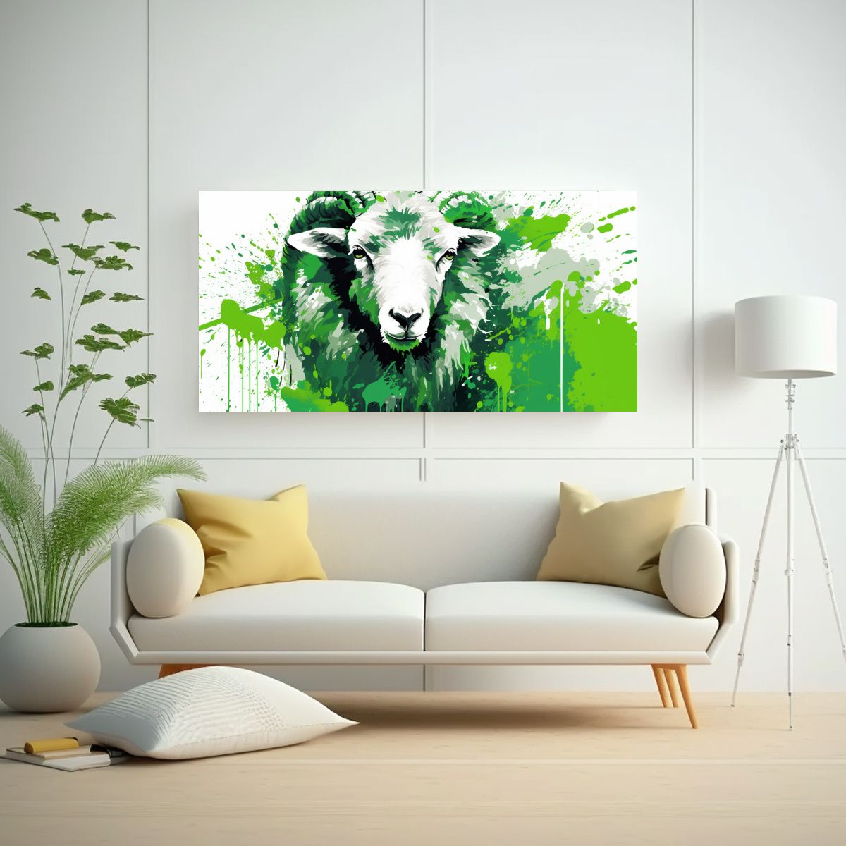 GENERICO - Cuadro Decorativo Tema Baño Oveja En Verde Y 140x70 Cm