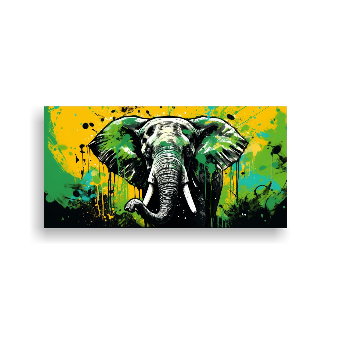 GENERICO - Pintura Decorativa Elefante Asiático En Verde Y 120x60 Cm