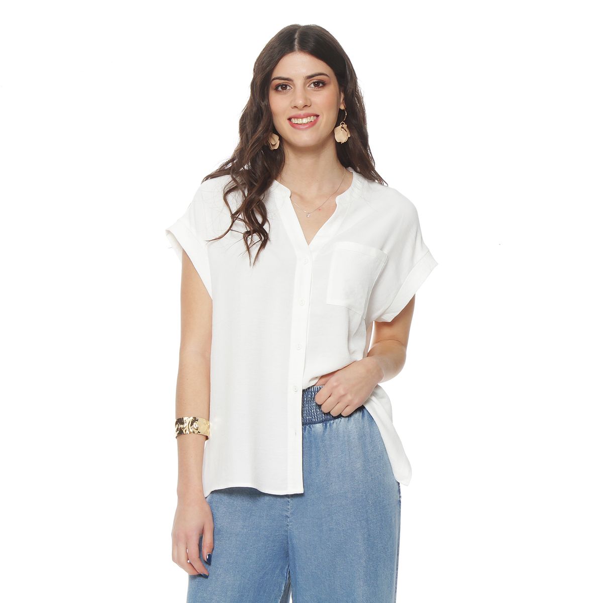 WADOS - BLUSA MANGA CORTA ESCOTE V ABOTONADA EN DELANTERO