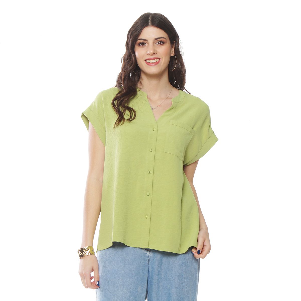 WADOS - BLUSA MANGA CORTA ESCOTE V ABOTONADA EN DELANTERO