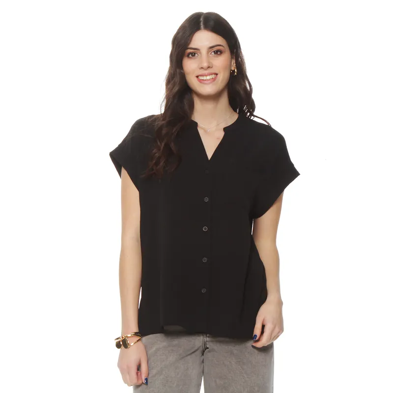 WADOS - BLUSA MANGA CORTA ESCOTE V ABOTONADA EN DELANTERO