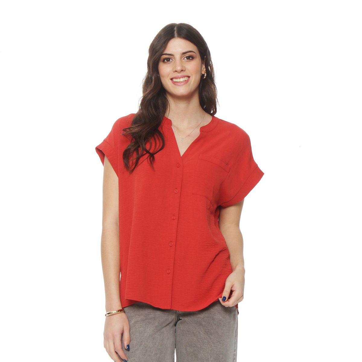 WADOS - BLUSA MANGA CORTA ESCOTE V ABOTONADA EN DELANTERO