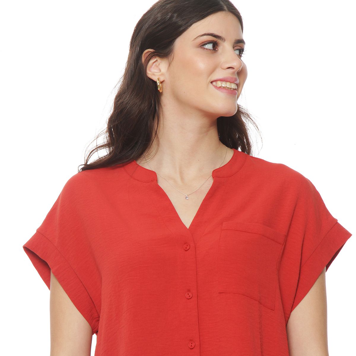 WADOS - BLUSA MANGA CORTA ESCOTE V ABOTONADA EN DELANTERO