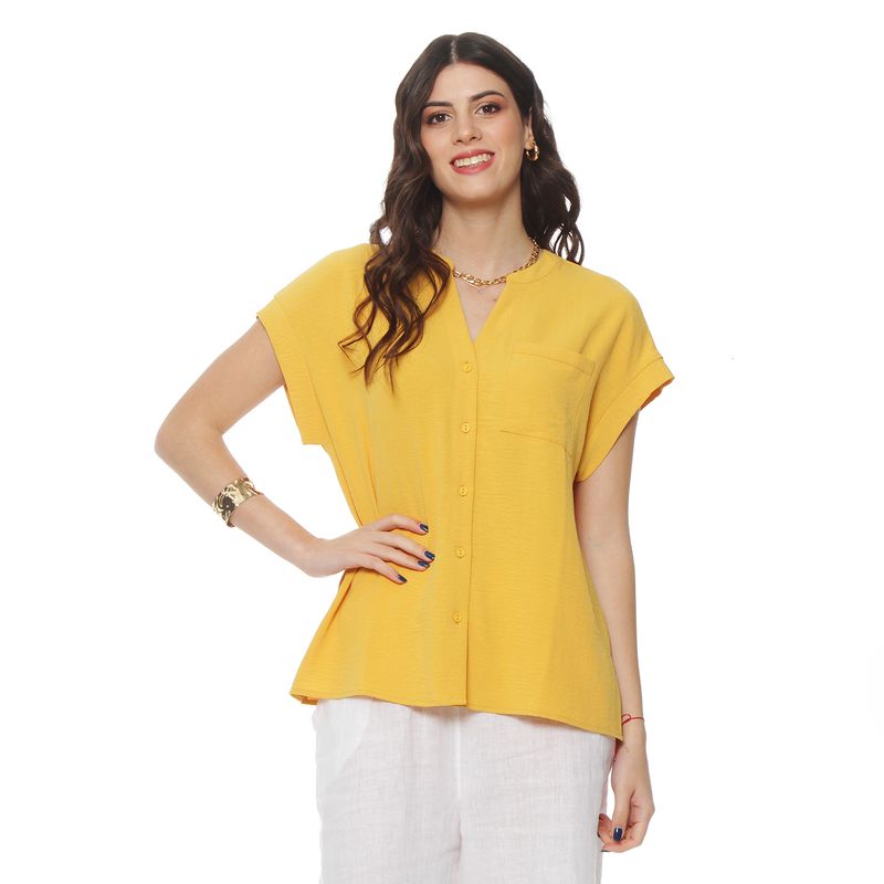 WADOS - BLUSA MANGA CORTA ESCOTE V ABOTONADA EN DELANTERO