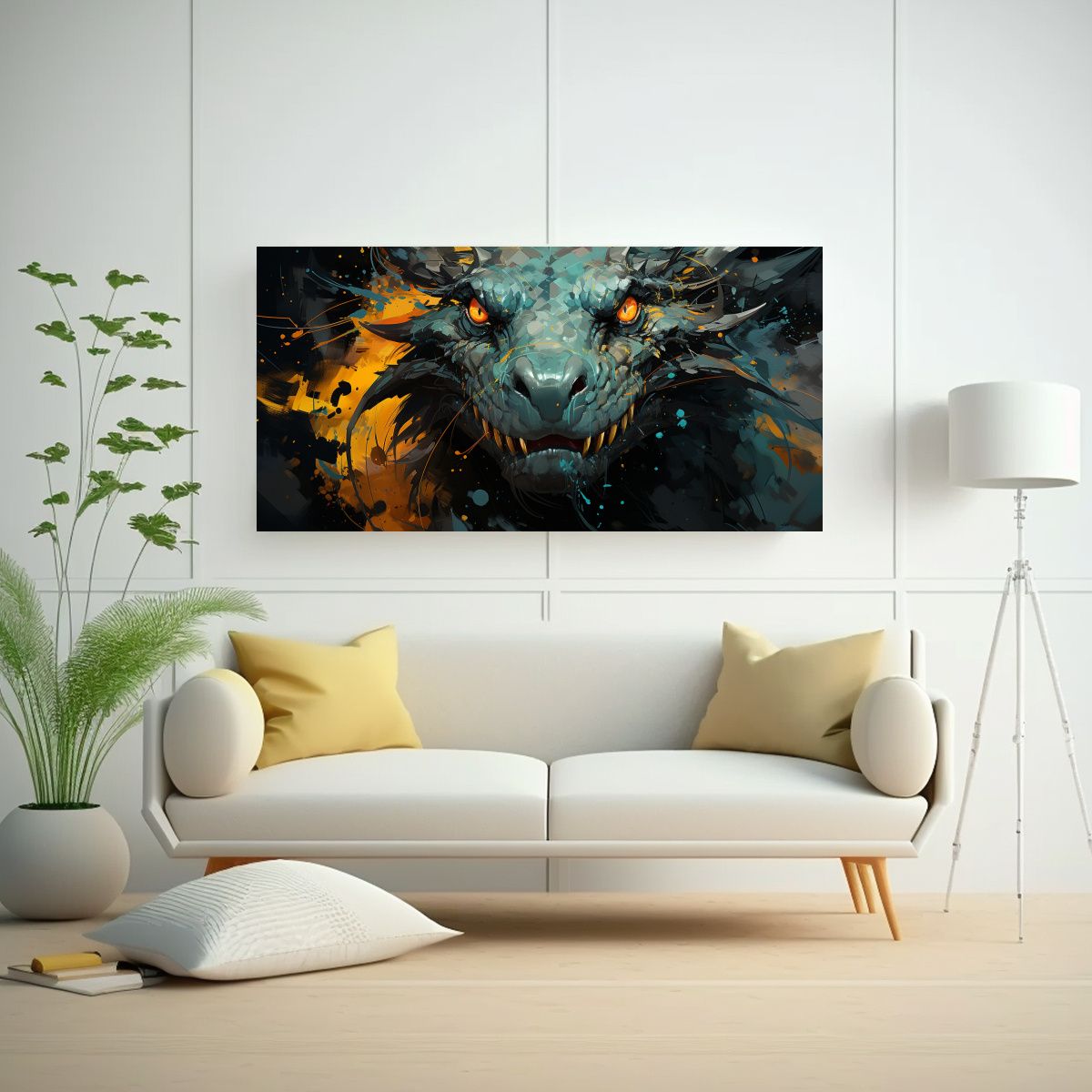 GENERICO - Pinturas Decorativas Dragón Amarillo Y Verde En 140x70 Cm