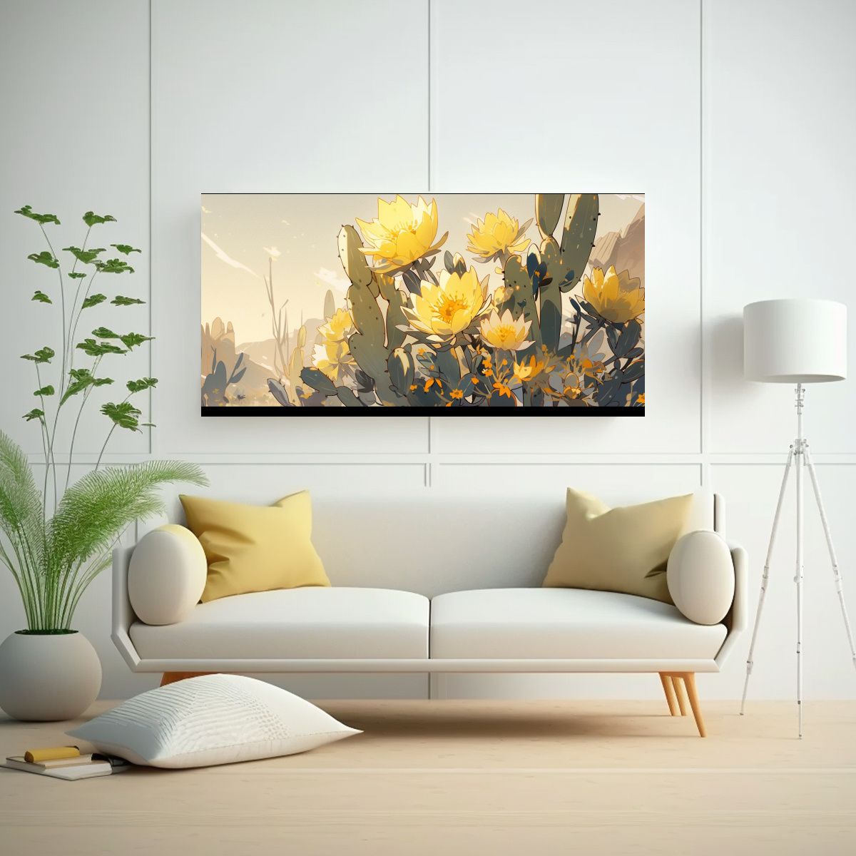 GENERICO - Cuadro Impreso Cactus En Amarillo Atmosfera 140x70 Cm.